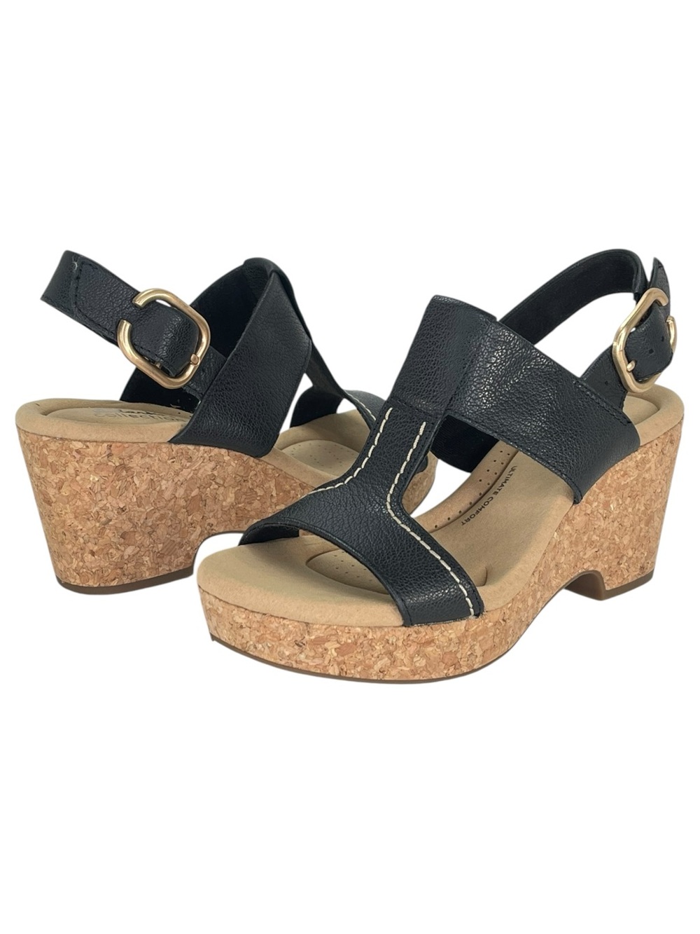 Clarks Giselle Style Black Leather Slingback Womens Platform Sandals Size 6M - Picture 10 of 12